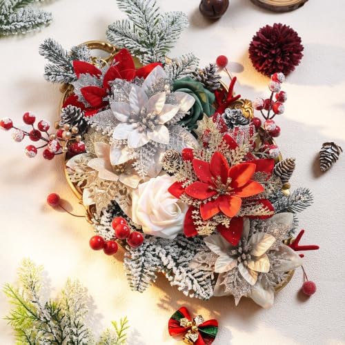 Artificial Christmas Flowers Greenery Combo Box Set for DIY Xmas Decor in Christmas Flowers Greenery, alternate view 2