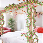 Artificial Daisy Flowers Vine Silk Flower Garland Spring Fake Flower Vine Hanging Ivy with Pink Daisy Flowers, alternate view