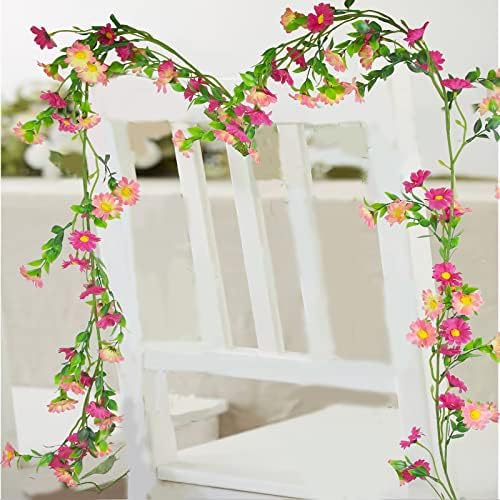 Artificial Daisy Flowers Vine Silk Flower Garland Spring Fake Flower Vine Hanging Ivy with Pink Daisy Flowers, alternate view