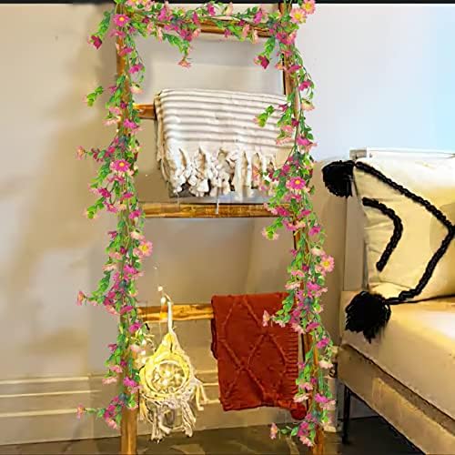 Artificial Daisy Flowers Vine Silk Flower Garland Spring Fake Flower Vine Hanging Ivy with Pink Daisy Flowers, alternate view
