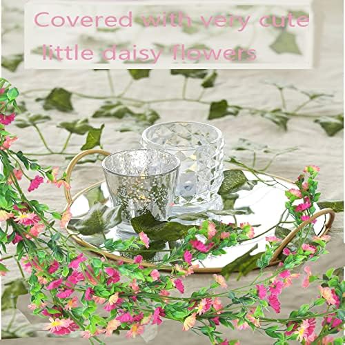 Artificial Daisy Flowers Vine Silk Flower Garland Spring Fake Flower Vine Hanging Ivy with Pink Daisy Flowers, alternate view