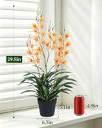 Artificial Dendrobium Orchid with Black Pot, Orange-Red Fake Orchid, Fake Plants for Dining Room, Farmhouse &, alternate view