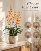 Artificial Dendrobium Orchid with Black Pot, Orange-Red Fake Orchid, Fake Plants for Dining Room, Farmhouse &, alternate view