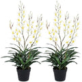 Artificial Dendrobium Orchid with Black Pot, White-Yellow Fake Orchid, Artificial Flowers for Entryway, Living
