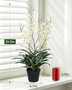 Artificial Dendrobium Orchid with Black Pot, White-Yellow Fake Orchid, Artificial Flowers for Entryway, Living, alternate