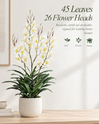 Artificial Dendrobium Orchid with Black Pot, White-Yellow Fake Orchid, Artificial Flowers for Entryway, Living, alternate
