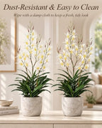 Artificial Dendrobium Orchid with Black Pot, White-Yellow Fake Orchid, Artificial Flowers for Entryway, Living, alternate