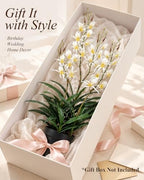 Artificial Dendrobium Orchid with Black Pot, White-Yellow Fake Orchid, Artificial Flowers for Entryway, Living, alternate
