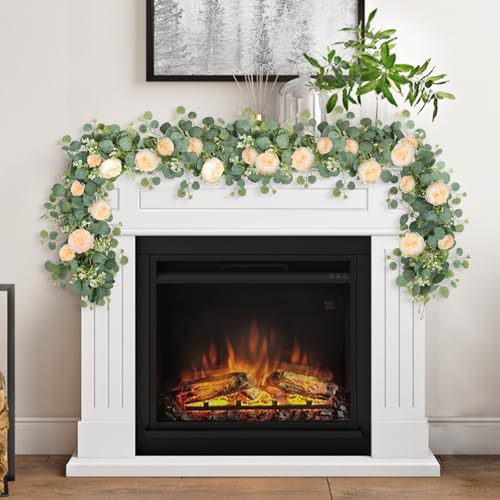 Artificial Eucalyptus Flower Garlands, Champagne, 2PCS, alternate view 2