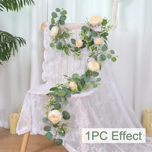 Artificial Eucalyptus Flower Garlands, Champagne, 2PCS, alternate view 3