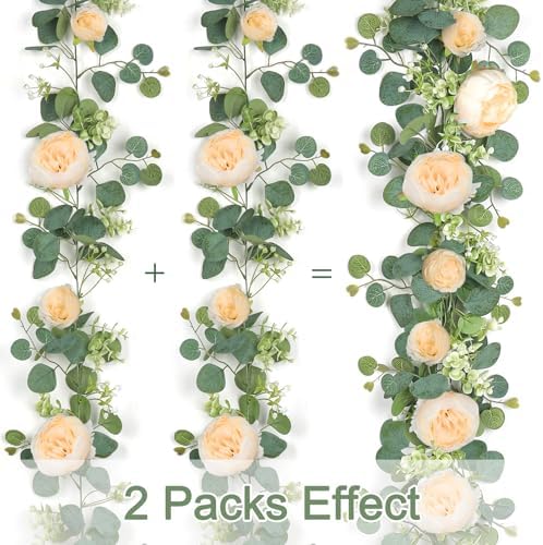 Artificial Eucalyptus Flower Garlands, Champagne, 2PCS, alternate view 4