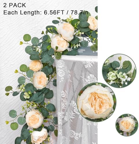 Artificial Eucalyptus Flower Garlands, Champagne, 2PCS, alternate view 5