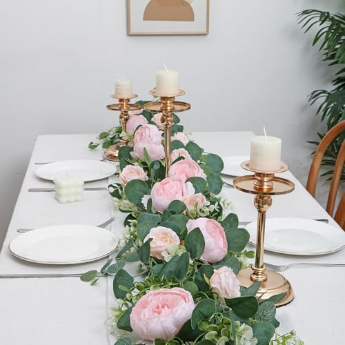 Artificial Eucalyptus Flower Garlands, Light Pink, 2PCS in Light Pink, alternate view 2