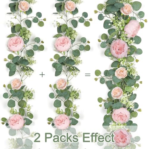 Artificial Eucalyptus Flower Garlands, Light Pink, 2PCS in Light Pink, alternate view 4