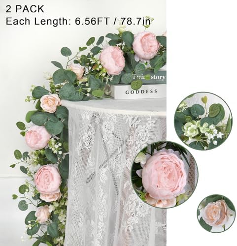 Artificial Eucalyptus Flower Garlands, Light Pink, 2PCS in Light Pink, alternate view 5