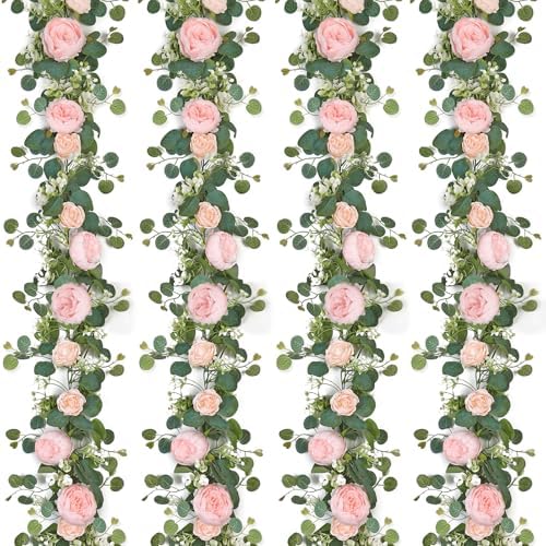 Artificial Eucalyptus Flower Garlands, Light Pink, 4PCS in Light Pink