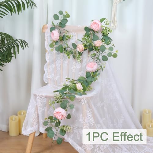 Artificial Eucalyptus Flower Garlands, Light Pink, 4PCS in Light Pink, alternate view 3