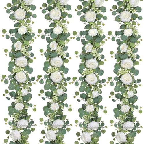 Artificial Eucalyptus Flower Garlands, White, 4PCS in White
