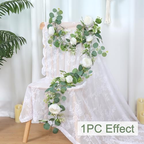 Artificial Eucalyptus Flower Garlands, White, 4PCS in White, alternate view 3