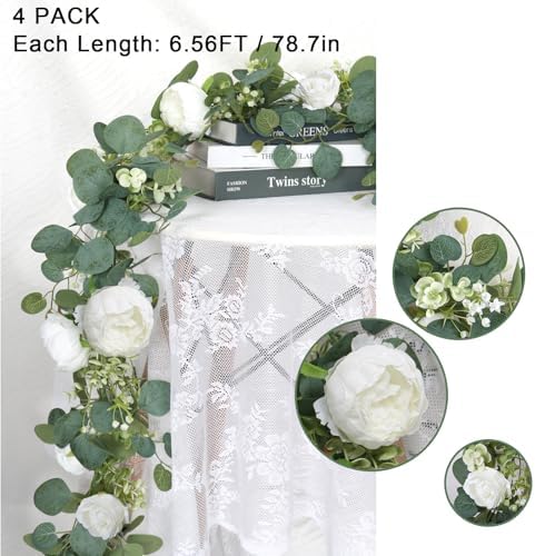 Artificial Eucalyptus Flower Garlands, White, 4PCS in White, alternate view 5