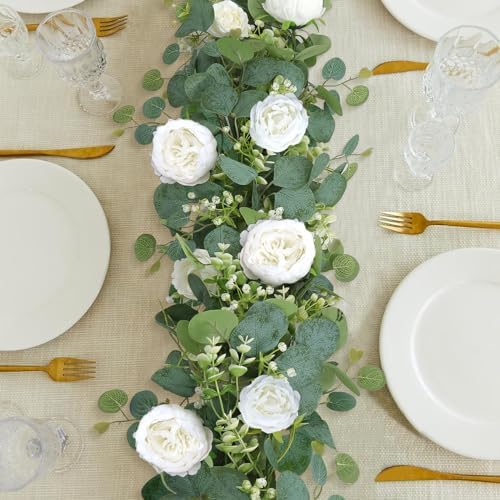 Artificial Eucalyptus Flower Garlands, White, 4PCS in White, alternate view 6