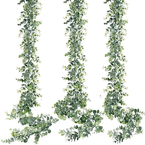 Artificial Eucalyptus Garland 3 Pack Fake Eucalyptus Greenery Garland Faux Hanging Plants Artificial Vines, 5.6