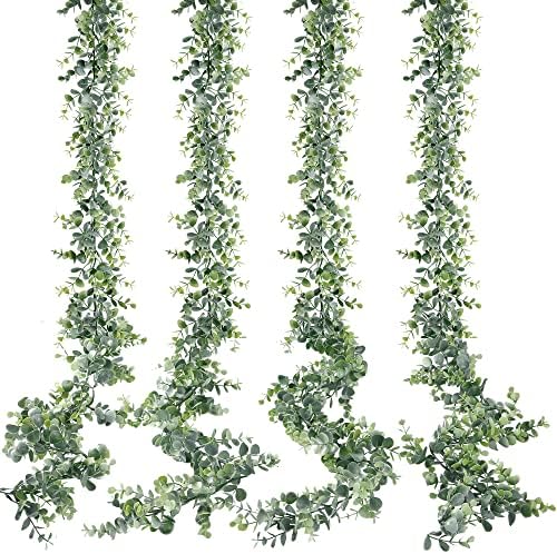 Artificial Eucalyptus Garland 4 Pack Fake Eucalyptus Greenery Garland Faux Hanging Plants Artificial Vines, 5.6