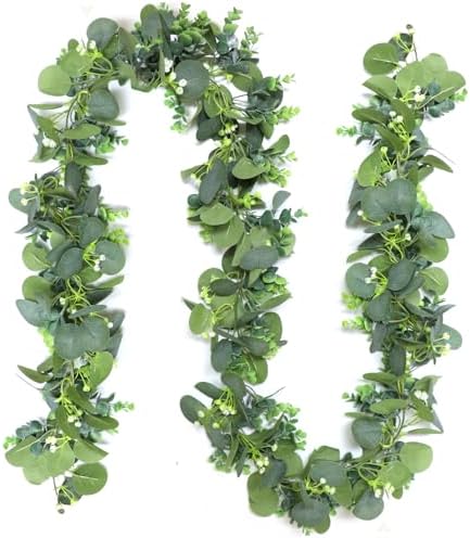 Artificial Eucalyptus Garland, 5.9FT Greenery Garland Vines Decoration, Faux Silver Dollar Eucalyptus Leaves for