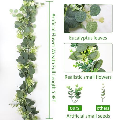 Artificial Eucalyptus Garland, 5.9FT Greenery Garland Vines Decoration, Faux Silver Dollar Eucalyptus Leaves for, alternate