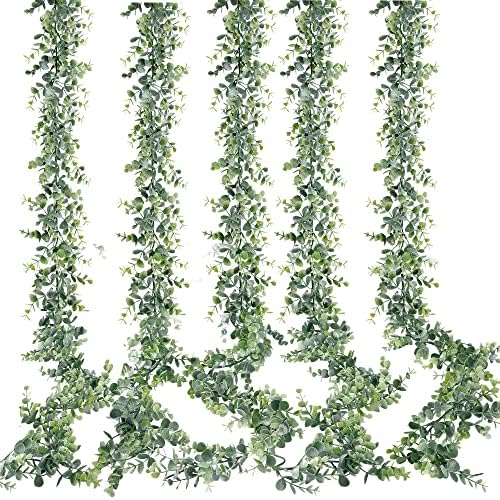 Artificial Eucalyptus Garland 5 Pack Fake Eucalyptus Greenery Garland Faux Hanging Plants Artificial Vines, 5.6