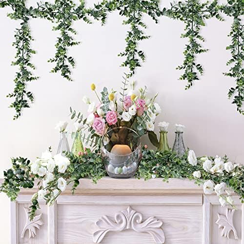 Artificial Eucalyptus Garland 5 Pack Fake Eucalyptus Greenery Garland Faux Hanging Plants Artificial Vines, 5.6, alternate
