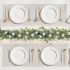 Artificial Eucalyptus Garland with Morning Glory Flowers, 2 Pack Faux Eucalyptus Leaves Greenery Garland Hanging, alternate