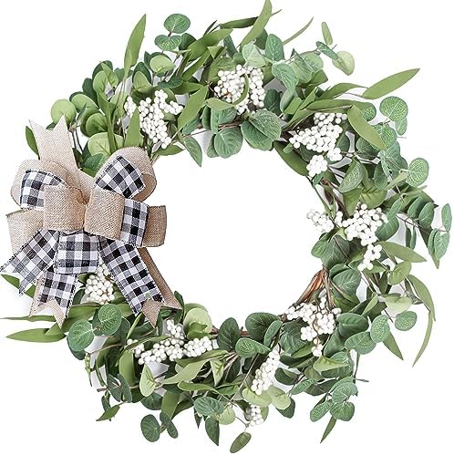 Artificial Eucalyptus Wreath for Front Door 20" Green Leaf Wreath in Green
