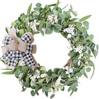 Artificial Eucalyptus Wreath for Front Door 20" Green Leaf Wreath in Green