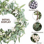 Artificial Eucalyptus Wreath for Front Door 20" Green Leaf Wreath in Green, alternate view 2