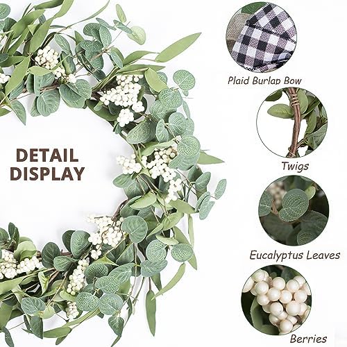 Artificial Eucalyptus Wreath for Front Door 20" Green Leaf Wreath in Green, alternate view 2