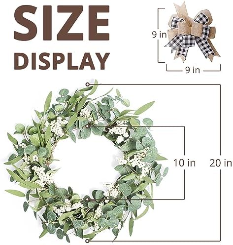 Artificial Eucalyptus Wreath for Front Door 20" Green Leaf Wreath in Green, alternate view 3
