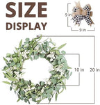 Artificial Eucalyptus Wreath for Front Door 20" Green Leaf Wreath in Green, alternate view 3