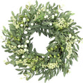 Artificial Eucalyptus Wreath for Front Door 21 Inch with Greenery Leaves Green White Berries Silk Dollar Leaves