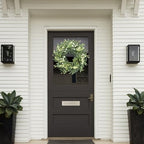 Artificial Eucalyptus Wreath for Front Door 21 Inch with Greenery Leaves Green White Berries Silk Dollar Leaves, alternate