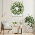 Artificial Eucalyptus Wreath for Front Door 21 Inch with Greenery Leaves Green White Berries Silk Dollar Leaves, alternate