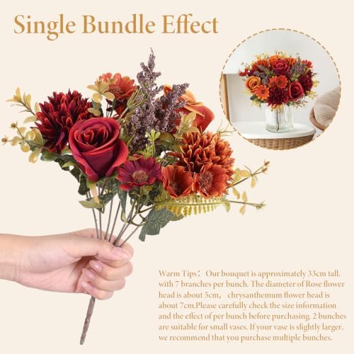 Artificial Fall Flowers 2 Packs Silk Roses Bouquet Fall Decor, alternate view 5