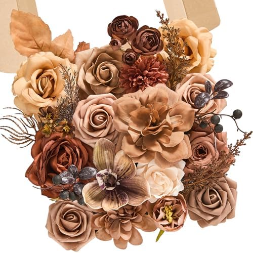 Artificial Fall Flowers Brown Terracotta Silk Flowers for Wedding