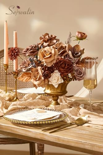 Artificial Fall Flowers Brown Terracotta Silk Flowers for Wedding, alternate view 2