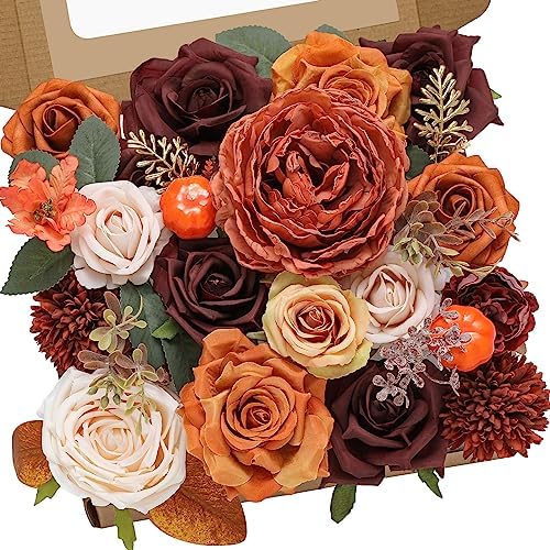 Artificial Fall Flowers Burgundy Orange Silk Flowers for Wedding
