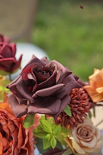 Artificial Fall Flowers Burgundy Orange Silk Flowers for Wedding, alternate view 3
