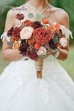 Artificial Fall Flowers Burgundy Orange Silk Flowers for Wedding, alternate view 4