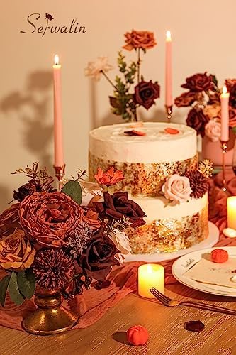 Artificial Fall Flowers Burgundy Orange Silk Flowers for Wedding, alternate view 7