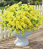 Artificial Fall Flowers Fake Plants for Outdoors, 12 Bundles Yellow Silk Morning Glory with Eucalyptus Realistic