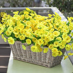 Artificial Fall Flowers Fake Plants for Outdoors, 12 Bundles Yellow Silk Morning Glory with Eucalyptus Realistic, alternate